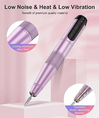 Electric Nail Drill Cordless, Electric Nail File Buffer Drill Machine for Natural Acrylic Gel Nails, Rechargeable Electric Manicure Pedicure Set