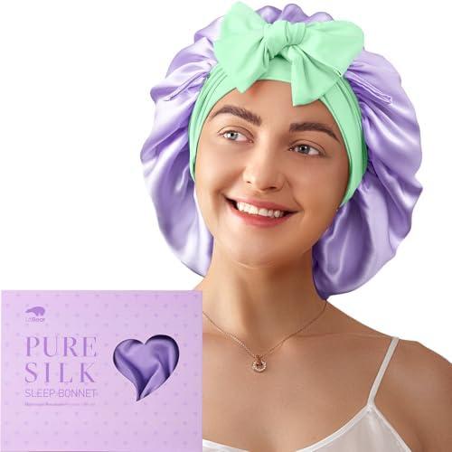 LitBear 100% Mulberry Silk Bonnet for Sleeping Women, 6A 22 Momme, Large Double-Layer Hair Wrap with Tie Band