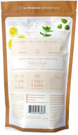Village Naturals Breathe Foaming Body Soak, Epsom Salt, Essential Oils, Soothing Bubbles, Sea Salt 36 oz, Pack of 2