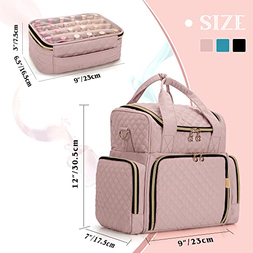 LUXJA Nail Polish Organizer Holds 48 Bottles and a Nail Lamp, Nail Polish Case with 2 Removable Bags and Tools Storage Pockets (Patent Pending), Pale Rose