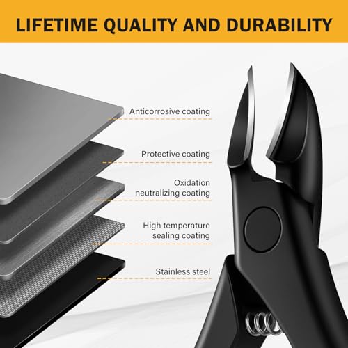 BEZOX Toe Nail Clippers for Thick Toenails for Seniors – Raised Cutting Edge Ingrown Toenail Clippers, Ergonomic Design Toenail Scissors for Thick Nails, Podiatrist Recommended - Black