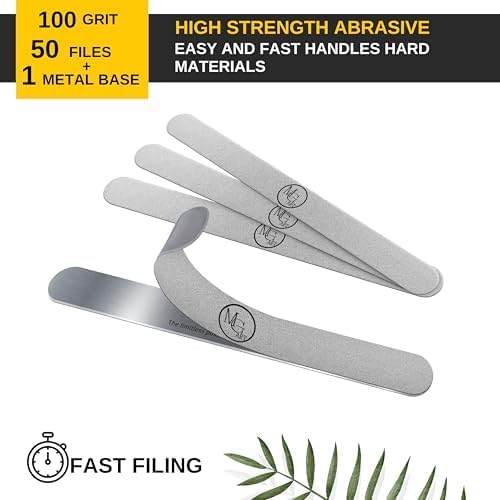 Nail File 180 Grit Professional Russian Manicure Reusable Peel and Stick Nail Files, Replaceable Emery Boards, Steel Base, Manicure Tools for Salon, 50 pcs + 1 Metal Board Set