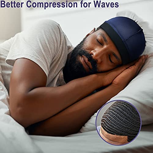 Selalu 4Pcs Wave Cap, Silk Stocking Wave Caps for 360 Waves, Silky Durag for Men, Stain Caps (4*Black)
