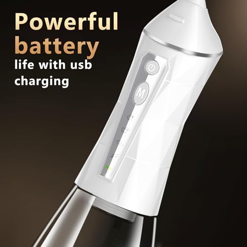 Tooth Flosser, 4 Modes, Portable 320ml Large Tank Water Flosser Oral Cleaner IPX7 Waterproof Cleaning Flosser for Home Travel （White