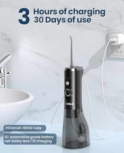 Water Dental Flosser Teeth Pick: 100 Modes Portable Cordless Oral Irrigator 300 ML Rechargeable Water Flosser IPX7 Waterproof Powerful Battery for Home Travel - Black