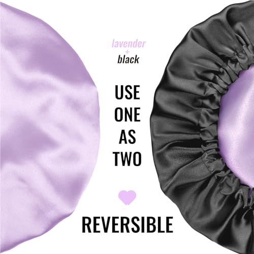 PARISBELLA Reversible Silk Satin Bonnet For Sleeping, Adjustable Sleep Cap for Curly Hair, Chic Hair Wrap With Scrunchy, Lavender, Large, Pack of 1