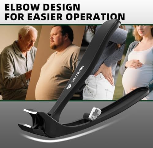 Toenail Clippers for Thick Toenails for Seniors, Angled Head Large Toe Nail Clippers for Thick Nails for Men, Heavy Duty Ingrown Toenail Clippers with Wide Jaw, Sharp Slanted Nail Cutter Black