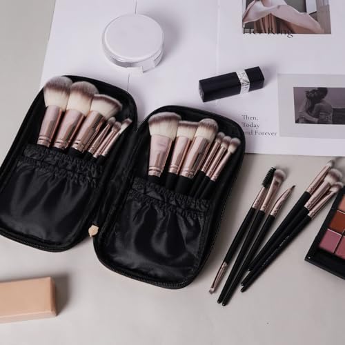 Makeup Brushes with Case, MAANGE 18 Pcs Professional Makeup Brush Set Premium Synthetic Face Kabuki Brush Kit Foundation Blush Powder Eyeshadow Brushes Set Christmas Gift（Coffee)