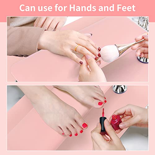 Nail Arm Rest for Acrylic Nails with Nail Table Mat, Microfiber Leather Nail Hand Rest Cushion for Nails, Soft Hand Pillow Footstool with Foldable Nail Art Hand Rest Pad for Nail Tech Use (Pink)