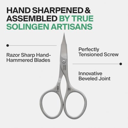 GERMANIKURE Nail and Cuticle Scissors - FINOX Stainless Steel Professional nail scissors for nail tips - nail scissors curved Manicure Tools in Leather Case - Ethically Made in Solingen Germany - 4702
