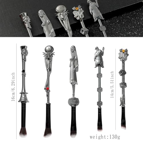 Nightmare Before Christmas Makeup Brushes - 5pcs Corpse Bride Anime Make Up Brush Set Silver Drawstring Bag Included (NEW 5Pcs)