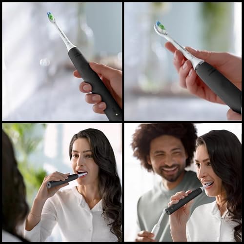 Philips Sonicare Electric Toothbrush with DiamondClean Brush Head 2-Pack Bundle, Rechargeable Electric Tooth Brush with Pressure Sensor, Sonic Electronic Toothbrush, Travel Case, Black