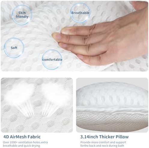 Luxury Bath Pillow for Bathtub – Soft 4D Mesh Fabric Neck and Back Support Headrest with Non-Slip Suction Cups – Relaxing Spa Accessories