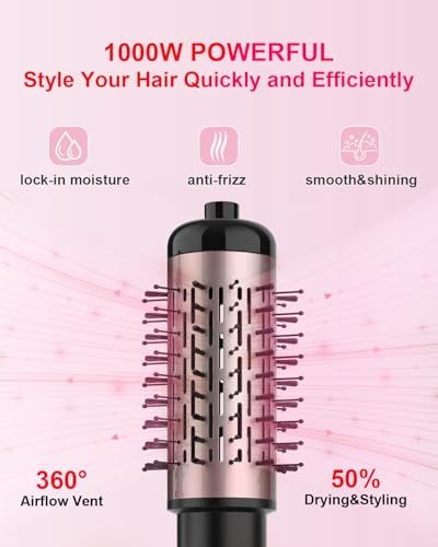 WEEYUM Rotating Hair Dryer Brush with 2 Detachable Brush Heads, 3 in 1 Hot Air Spinning Brush for Volumizer/Drying/Smoothing/Curling