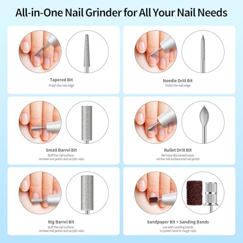 Electric Nail Drill Kit Professional - 9 Speed Cordless Electric Nail File with LED Display, Portable Nail Drill Machine for Acrylic Gel Nails, Hand Feet Trimmer Buffer Tool for Women Men Baby White