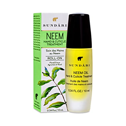 SUNDARI Neem Hand & Cuticle Oil – 0.34 Fl Oz, Roller for Dry Hands, Nails & Cuticles, Hydrating, Non-Greasy, Mess-Free, Pure Plant Extracts
