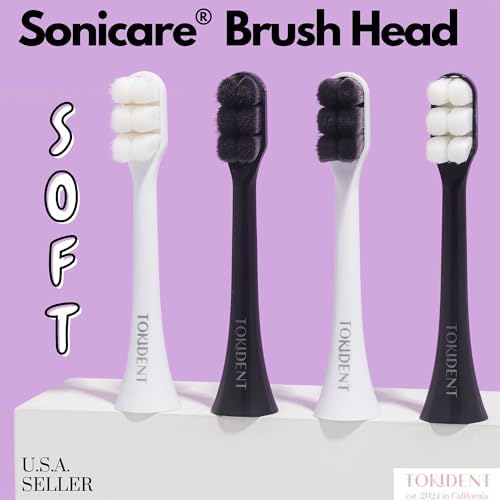 Replacement Brush Heads for Philips Sonicare Electric Brush - Ultra Soft Toothbrush Heads for Sensitive Teeth & Gums - Replacement Head with 10,000 Wave Cut Nano Bristles - 4 Pack - Charcoal Black