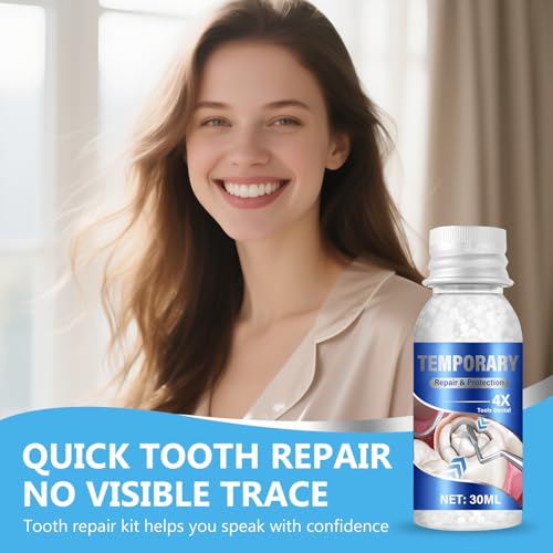 Tooth Repair Kit, Moldable Tooth Repair Kit for Broken Teeth Fixing & Missing Teeth Replacement, Safe & Effective Kit with 4 Dental Tools and 30 ml Repair Beads (Blue)