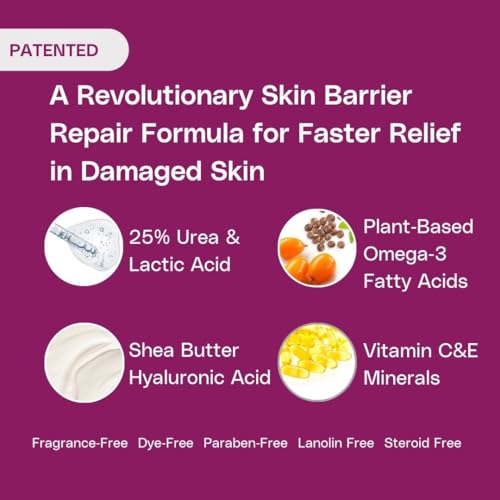 Rapid Crack Repair Cream, 25% Urea with Lactic Acid, Heals Cracked Heels and Diabetic Feet, Post-Surgery Scar Care, Fragrance-Free Barrier Cream, 3 oz