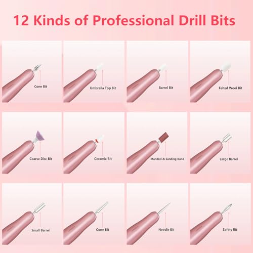 Electric Nail Drill, Professional Portable Drill Nail, 14 in 1 Acrylic Nail Drill Kit, USB Power Supply for Acrylic, Gel, Dip Powder, Manicure, Pedicure, Polishing Shape