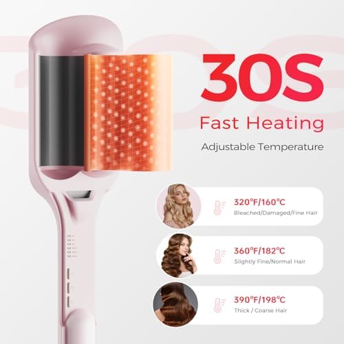 Waver Curling Iron LENA S12 Beach Waver Curling Wand, Hair Tool with 2 Barrels, Anti-Scald Protection, Adjustable Time & Temps, Dual Voltage, Titanium Coating for Effortless, Long-Lasting Waves