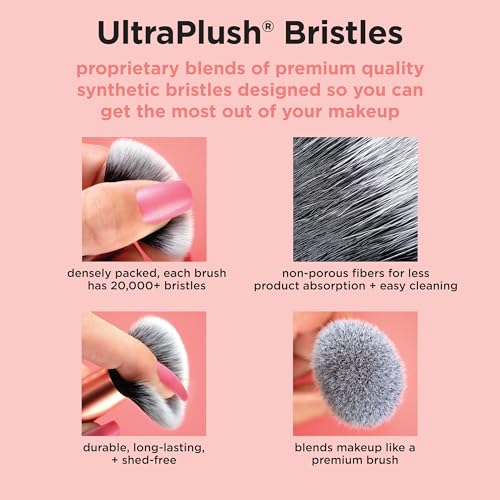 Real Techniques Double Time Brush + Lash 4 Piece Set, Dual-Ended Eye Makeup Brushes For Eyeshadow & Brows, Travel-Friendly Brush Caps For Storage, Eyelash Curler Included, Cruelty-Free