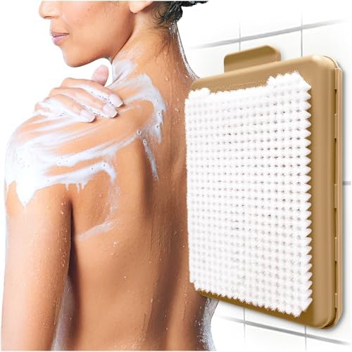 Wall-Mounted Back & Body Shower Scrubber | Replaceable Brush with Exfoliating Bristles for Back & Skin Care (Tan)