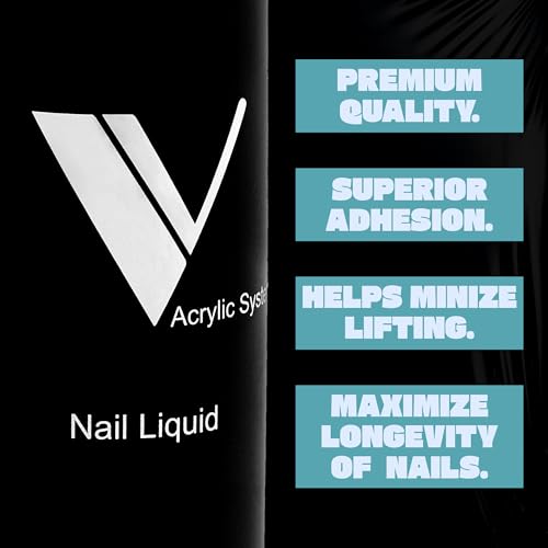 V Beauty Pure Monomer Acrylic Nail Liquid - Long-Lasting Nail Monomer Liquid for Smooth & Glossy Finish - Acrylic Nail Supplies for Nail Technicians, Salon & Manicures & Pedicures - 8 Oz