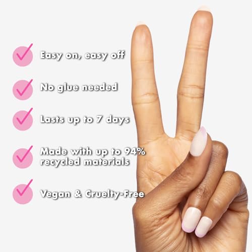 Olive & June Super Stick Mani Press-On Nails | Short, Round | No Glue Needed | 32 Tab Nails in 16 Sizes | Non-Toxic Tabs | Easy On-Off, Non-Damaging | Realest Look | 7-Day Wear | Glazed French