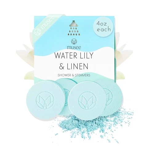 Musee Shower Steamers, Water Lily & Linen, Aromatherapy Gift Set for Women, Handmade in USA, Paraben-Free & Sulfate-Free, Unique Christmas Gifts for Women, 4-Piece Set