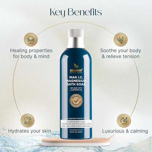 MAG I.C. Magnesium Bath Soak Infused with Lavender Oil to Hydrate, Soothe and Moisturize Skin, Relax and Replenish Muscles, Highly Concentrated Pure Magnesium Salts, 500mL