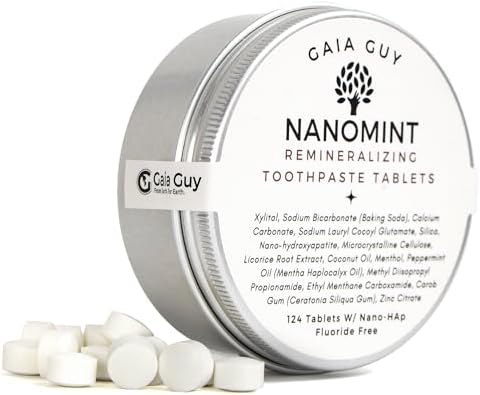 NanoMint | Remineralizing Toothpaste Tablets | Nano Hydroxyapatite Fluoride Free | 124 Toothpaste Tabs | Eco Friendly, Travel Mouthwash Tablets | Freshens Breath & Strengthens Tooth Enamel