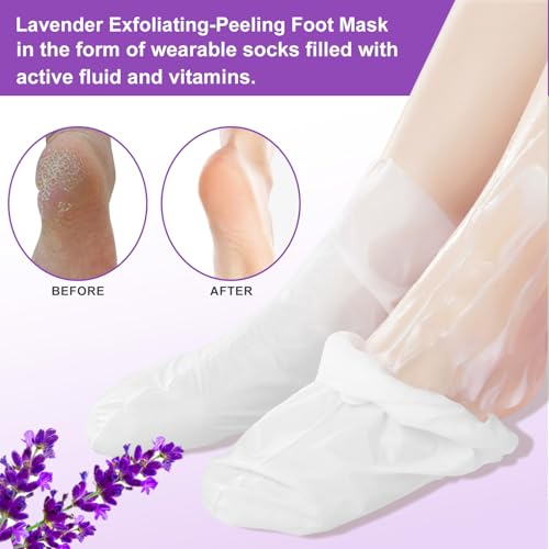 Foot Peeling Mask 5 Pack, Moisturizing Socks for Dry Foot Care, Hydrating Feet Peel Masks Repair Dry Cracked Heels, Remove Dead Skin,Callus - Women Men (Lavender)