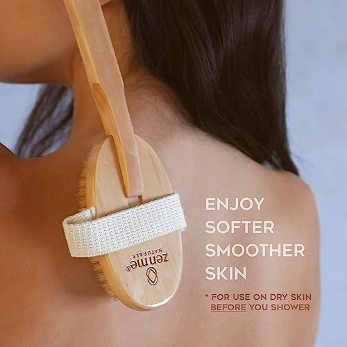 Premium Vegan Dry Brush by Zen Me, Exfoliate with Firm Cactus Bristles for Cellulite and Lymphatic, Body Scrub Brush for Vegan Skincare, with Detox eBook Gift