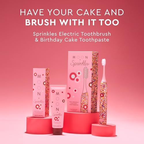Moon x Sprinkles Birthday Cake Flavored Toothpaste, Fluoride Free - Sugar & SLS Free Toothpaste - Low-Foaming, Gentle on Gums & Enamel - with Hints of Vanilla Buttercream (4.2 Oz)