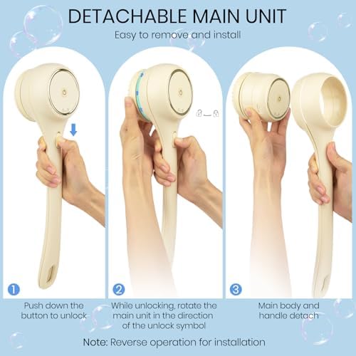 Electric Body Brush Back Scrubber for Shower, Auto Spinning Exfoliating Massage Bath Brush Rechargeable, Dual Long Handle, Deep Cleansing, Waterproof, Rotating Body Brushes with 5 Brush Heads