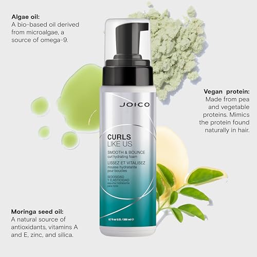 Joico Curls Like Us Smooth & Bounce Curl Hydrating Foam | For Curly Hair | Reduce Frizz | Enhance Curl Patterns | 72-Hour Humidity Protection | With Moringa Seed & Algae Oil | 6.7 Fl Oz