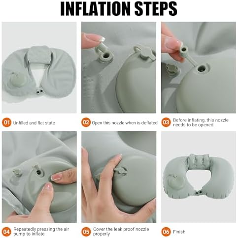 MABOZOO Inflatable Bath Neck Pillows for Tub & Shower - Head & Neck Support, Grey U-Shaped Travel Pillow for Airplane