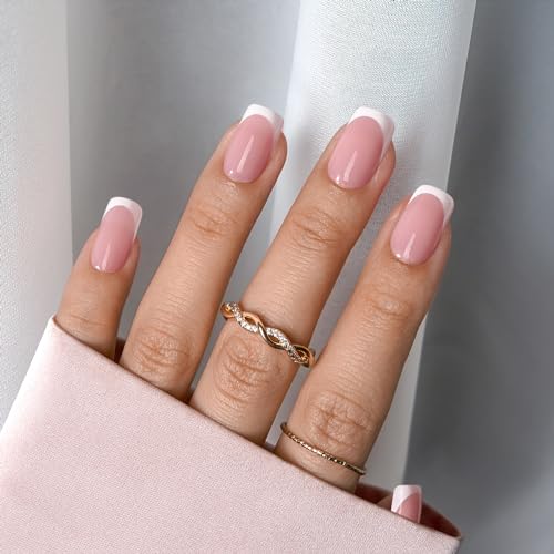 BTArtboxnails XCOATTIPS Gel Nail Kit - Short Squre French Tip Press on Nails Kit, Pink Soft Gel Nail Tips with Nail Gel, French Protecing Duo and Nail Lamp for Gift Home DIY