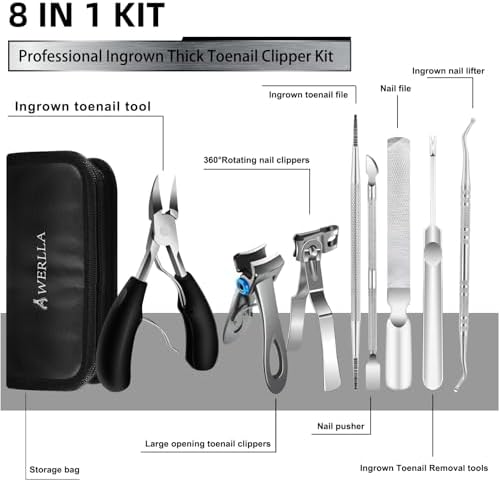 Werlla Toenail Clippers for Seniors Thick Toenails, Heavy Duty Toe Nail Clippers Adult Thick Nails Long Handle, Large Toenail Clippers for Thick Nails 8Pcs