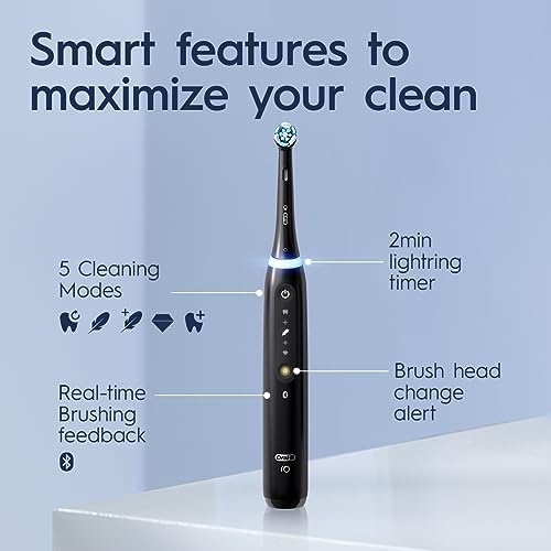 Oral-B iO Series 5 Ultimate White Rechargeable Electric Toothbrush with Visible Pressure Sensor, 2 Minute Timer, 5 Cleaning Settings, 1 Replacement Toothbrush Heads, and Travel Case, White