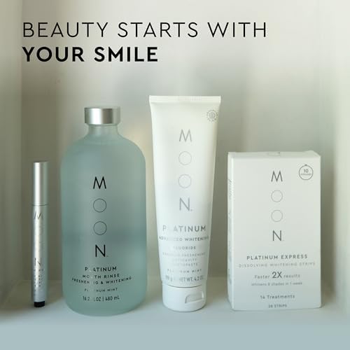 MOON Platinum Advanced Teeth Whitening Toothpaste with Fluoride - SLS Free Toothpaste with Titanium Dioxide & Essential Oils for Cavity Protection & Surface Stain Removal - Platinum Mint (4.2 Oz)