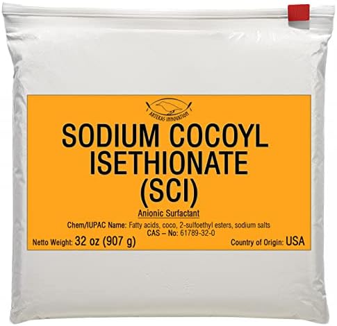 Sodium Cocoyl Isethionate (SCI) Powder - 32 oz - Anionic, Foaming Surfactant - DIY Solid Shampoo Bars, Bath Bombs, Foamy and Bubbly Products