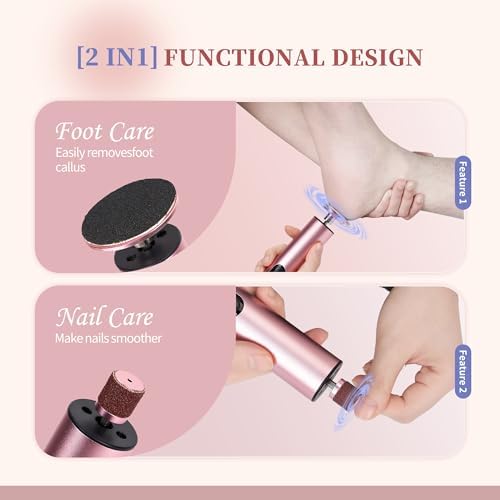 Electric Foot Callus Remover – Foot File Rechargeable Pedicure Tool with Adjustable Speed, Digital Display, Sandpaper Discs & Nail Drill Bits – Pink