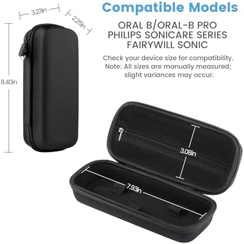 Toothbrush Travel Case Compatible with Oral-B/Oral-B Pro 1000/Philips Sonicare 4100 Electric Toothbrush, with Mesh Pocket for Accessories & 2pcs Toothbrush Head Covers for Protection
