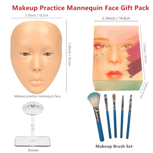 Makeup Practice Face, Liflikee Makeup Mannequin Face with Makeup Practice Face Board,Silicone Full Face Practice Eyelash Eye Shadow, for Emerging Makeup Artist, Girl's Gift, Reusable makeup Face(C01)