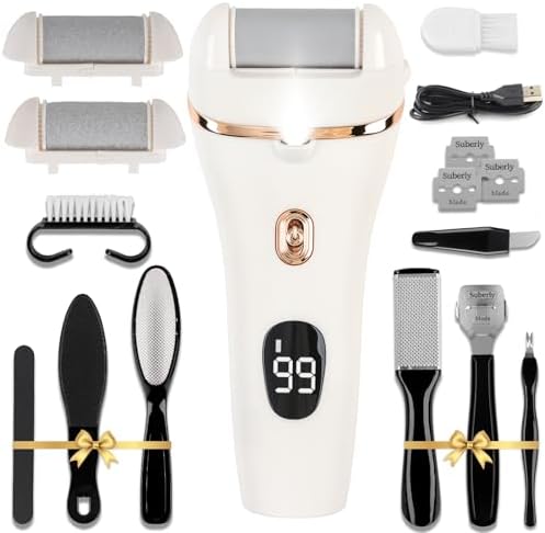 Electric Callus Remover for Feet, 17-in-1 Professional Pedicure Kit, Foot Scrubber Electric Foot File for Hard Cracked Dry Dead Skin, 3 Rollers, 2 Speed, Battery Display