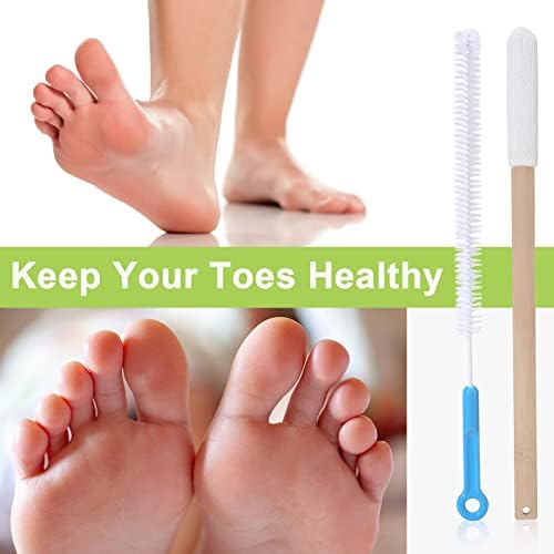 Yaomiao Set of 2 Long Handle Toe Brush 15.75 Inches Wooden Foot Towel Brush with Reusable Remove Soft Drying Covers for Foot Scrubber Cleaning Between Toes
