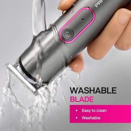 PRITECH Bikini Trimmer for Women - Rechargeable Pubic Hair Trimmer for Sensitive Skin, Wet & Dry Use, Pain-Free Electric Razor&Shaver with Standing Recharge Dock, Ideal Gift for Women, Aurora Gray