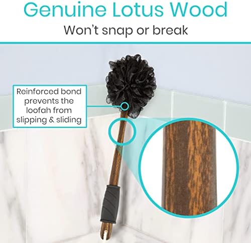 Vive 17” Shower Loofah with Long Handle - Exfoliating Back & Body Scrubber for Men & Women - Luffa Sponge on a Stick for Bathing, Cleaning - Includes Extra Handheld Lufa, Hook & String to Hang on Wall